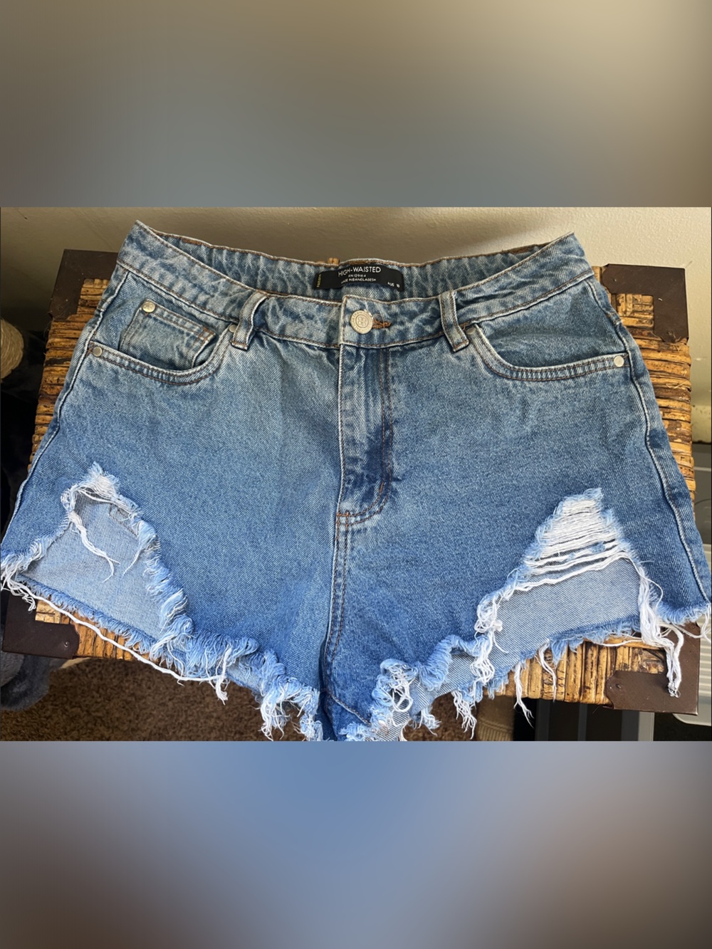 Factorie Light Blue Distressed High-Waist Denim Shorts